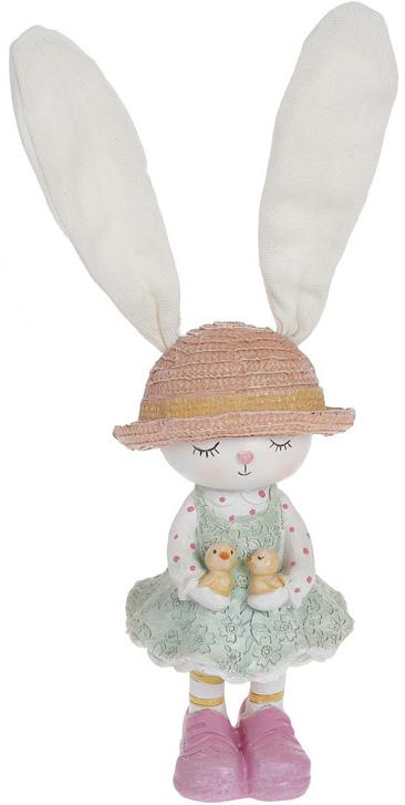 Декоративная статуэтка Зайка с птенцами 9х8х28 см полистоун Мятный/Розовый (BD-831-852)