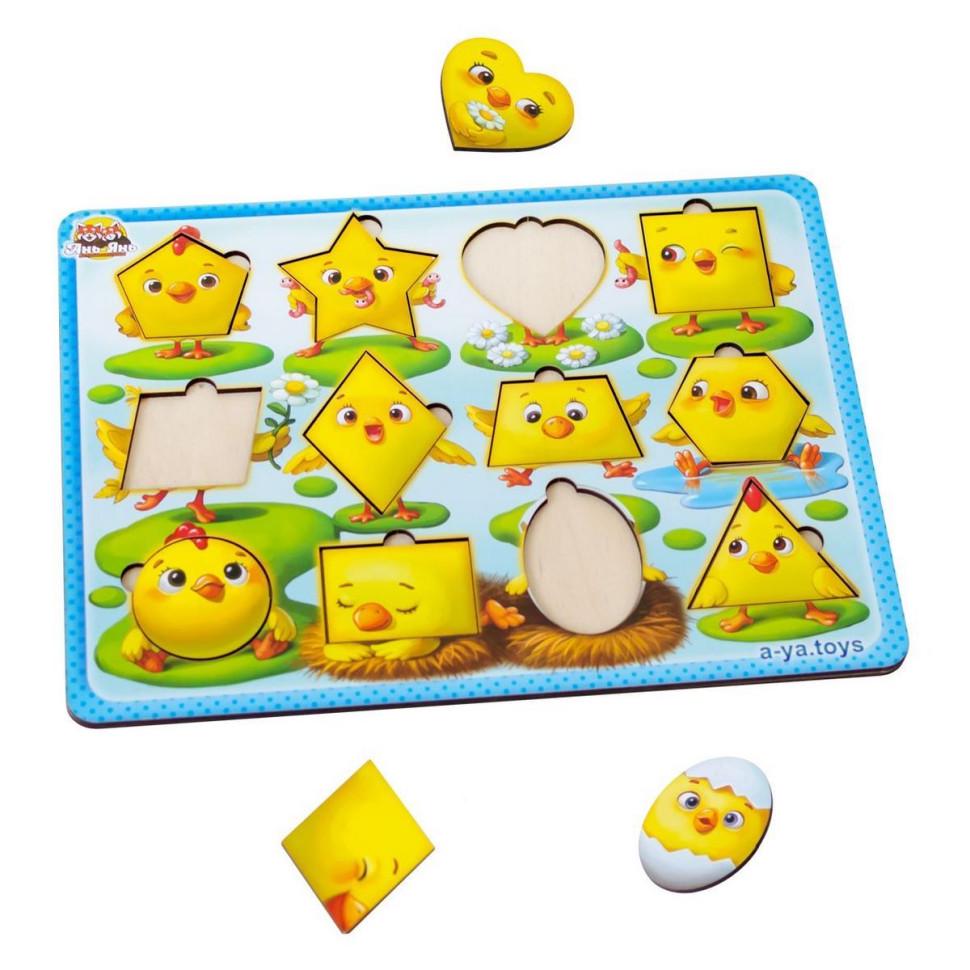 Пазлы деревянные Ubumblebees Цыпленки геометрические фигуры 31х23 см (IP-177-P-156)