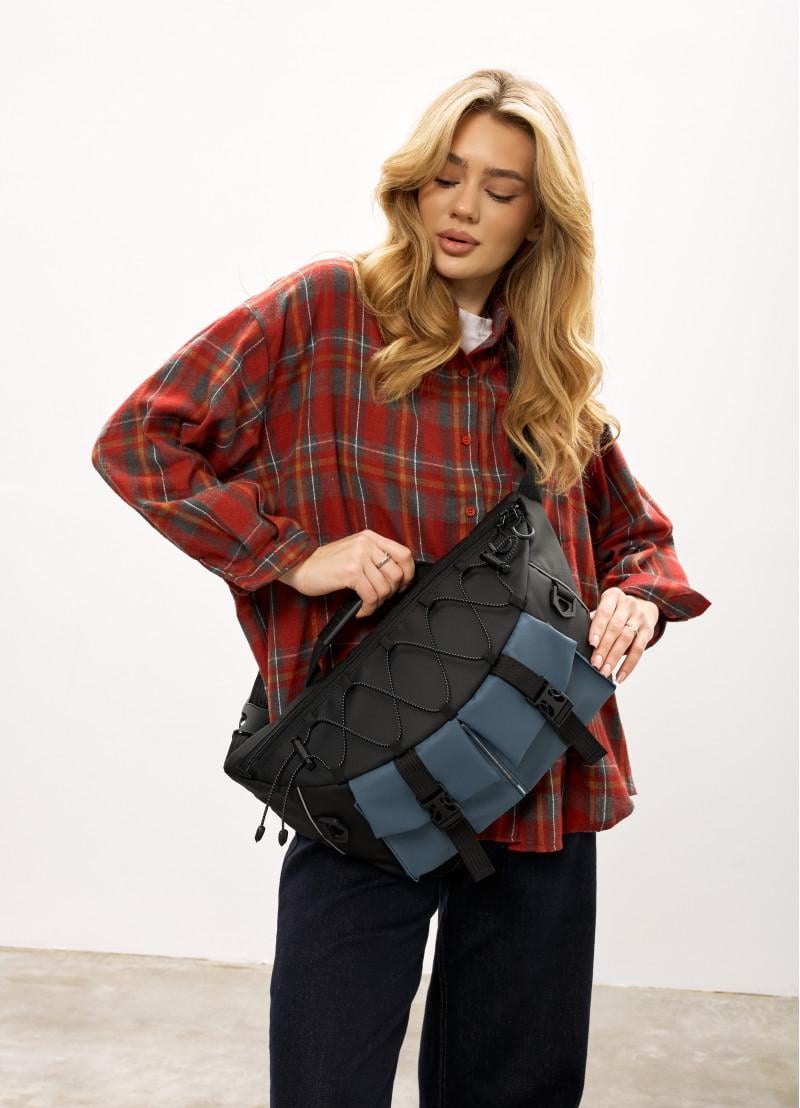 Сумка-бананка женская под ноутбук Sambag Urban Pro 46×26 см Черно-синий (51411215)