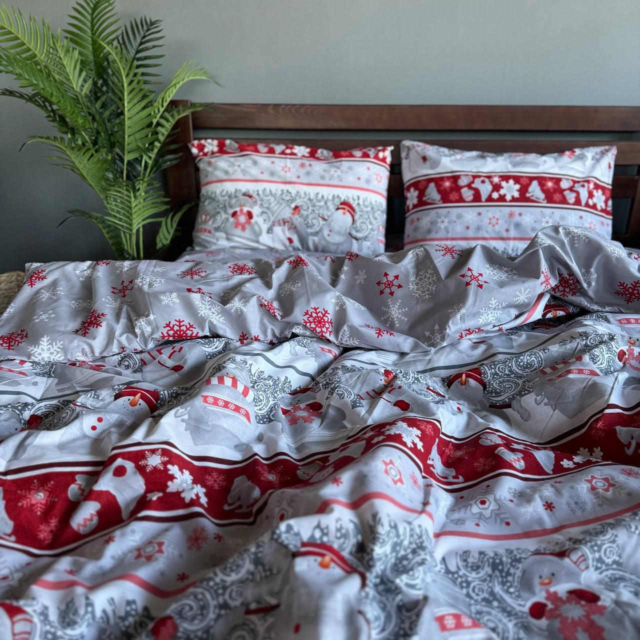 Постельное белье Новогоднее евро 200х215 см наволочки 50х70 см 2 шт. Серый (Д-post-ng-001-03) - фото 2
