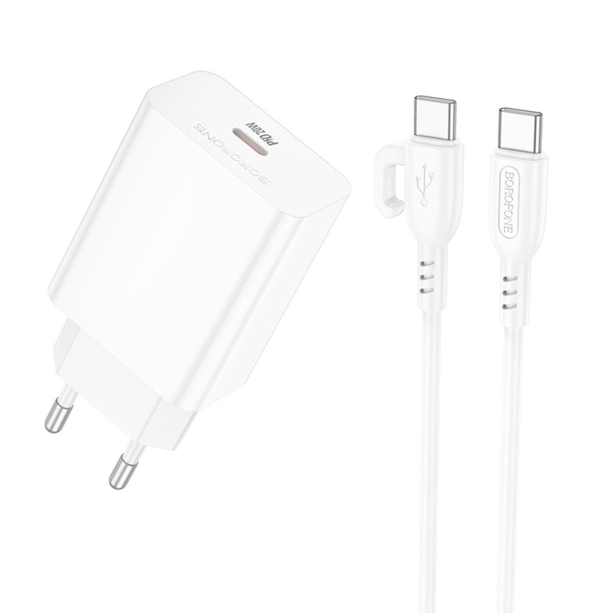 Зарядний пристрій з кабелем Borofone BA21A Pro Long journey single port PD20W charger set Type-C to Type-C White (6941991111426) Зарядний пристрій з кабелем Borofone BA21A Pro Long journey single port PD20W charger set Type-C to Type-C White (6941991111426)