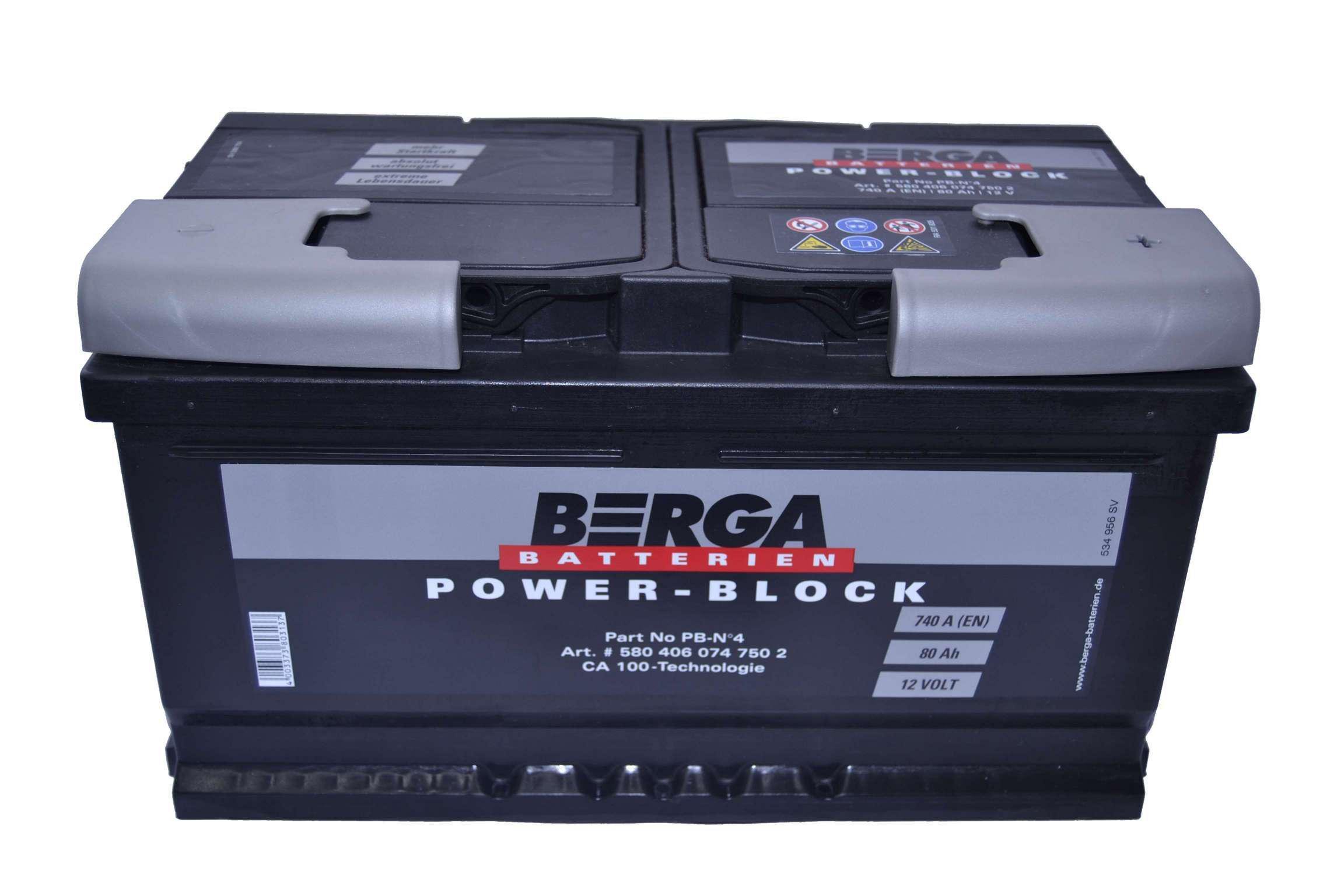 Акумулятор автомобільний Berga Power Block 580406074 6СТ-80Ah АзЕ 740A (28718)