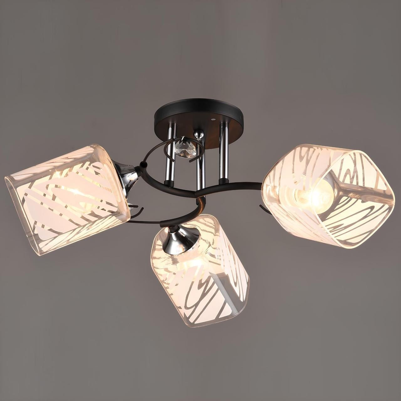 Люстра Sirius на три полупрозрачных плафона под лампы Е27 Черный/Хром (C1032/3 BK+CH)