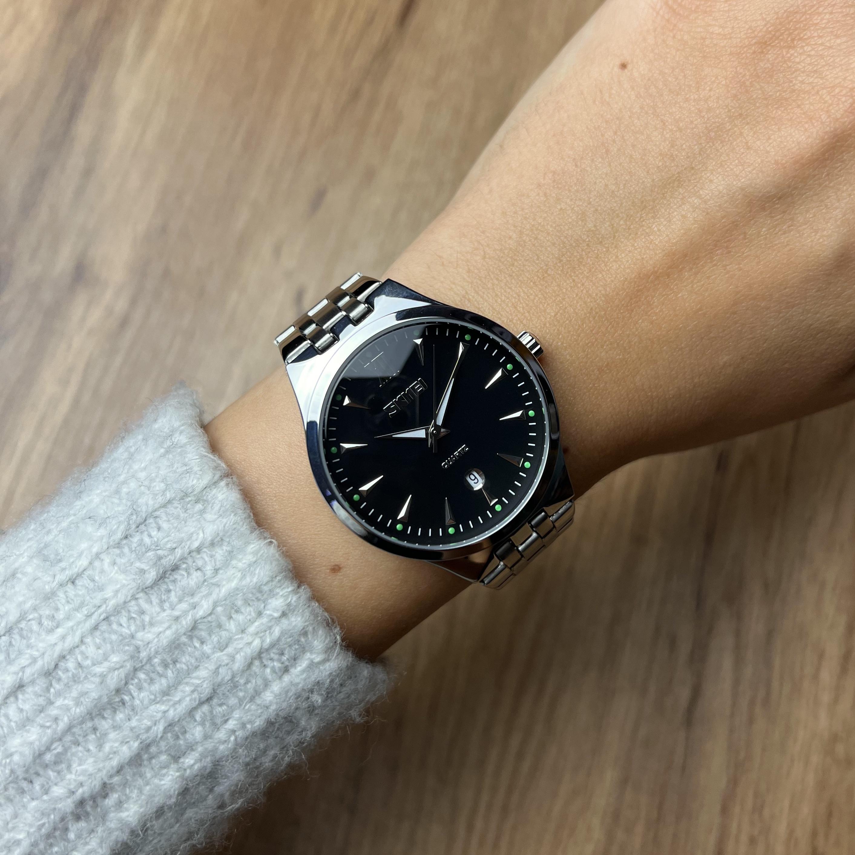 Часы металлические Skmei с датой женские мужские Серебристый/Черный (z063-1) - фото 6 Часы металлические Skmei с датой женские мужские Серебристый/Черный (z063-1) - фото 6