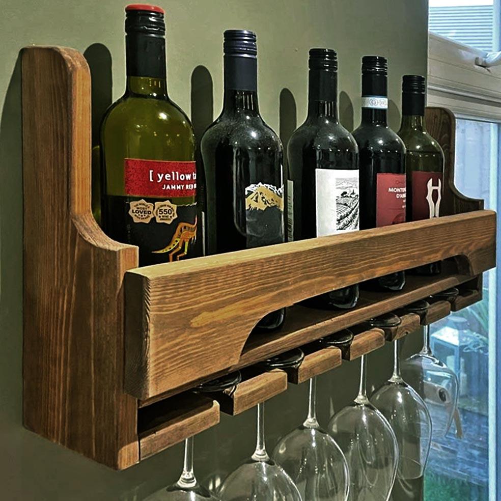 Полка для вина настенная из дерева Хасима Корица (ПНК-008333)