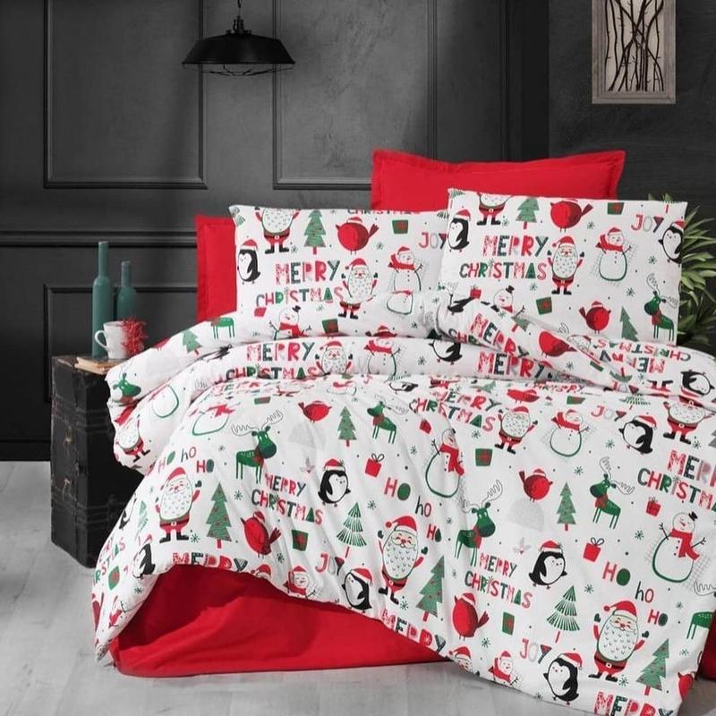 Комплект постельного белья новогодний Lux Merry Christmas ранфорс евро макси