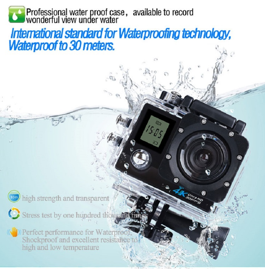 Экшн камера Action Camera A100 Wi-Fi 4K с аквабоксом и набором креплений два экрана Черный + Пульт - фото 5 Экшн камера Action Camera A100 Wi-Fi 4K с аквабоксом и набором креплений два экрана Черный + Пульт - фото 5