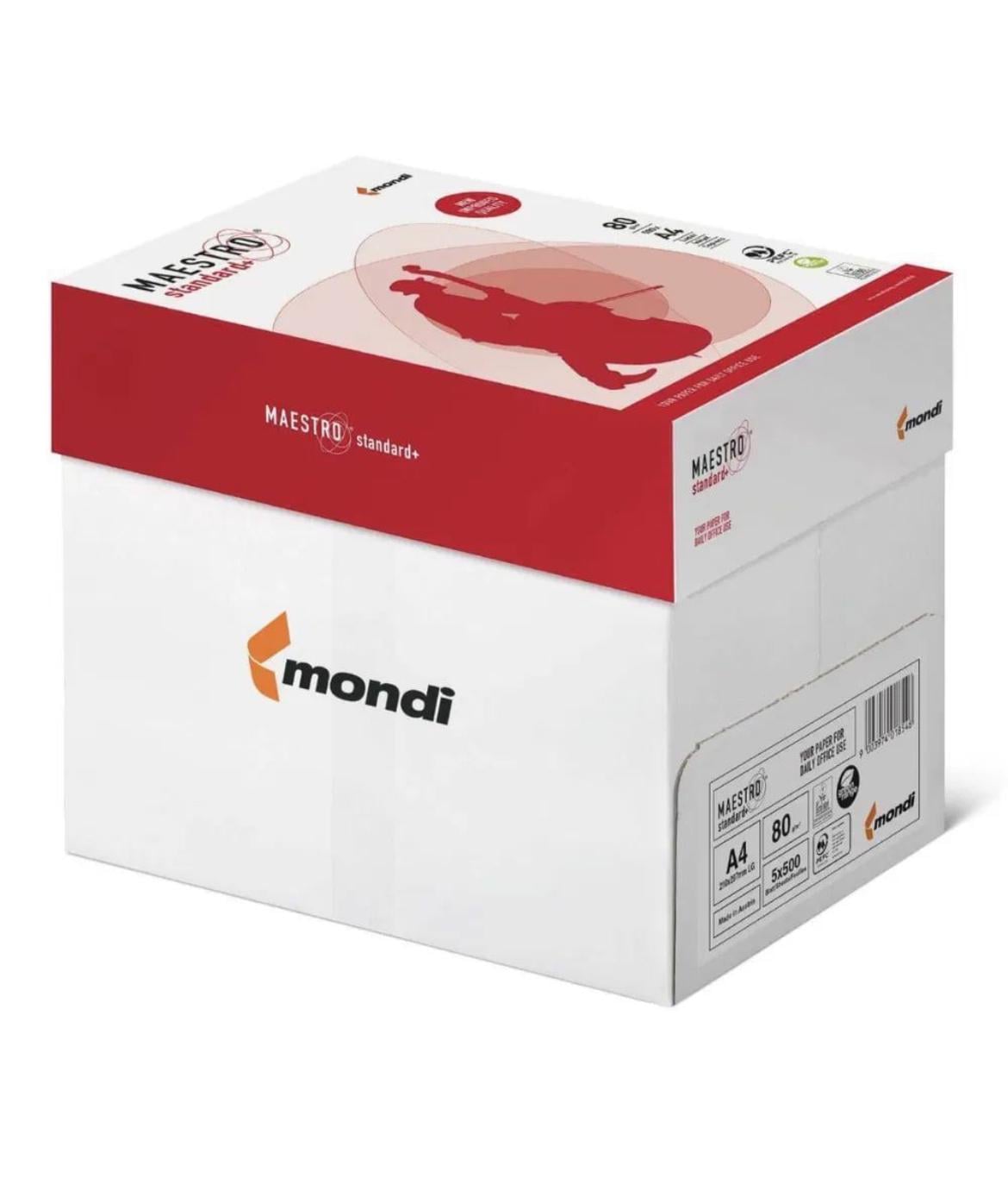Ящик бумаги офисной Mondi Maestro Standard+ A4 80 г/м2 класс В 500 листов х 5 упаковок (MS.A4.80.ST-5)
