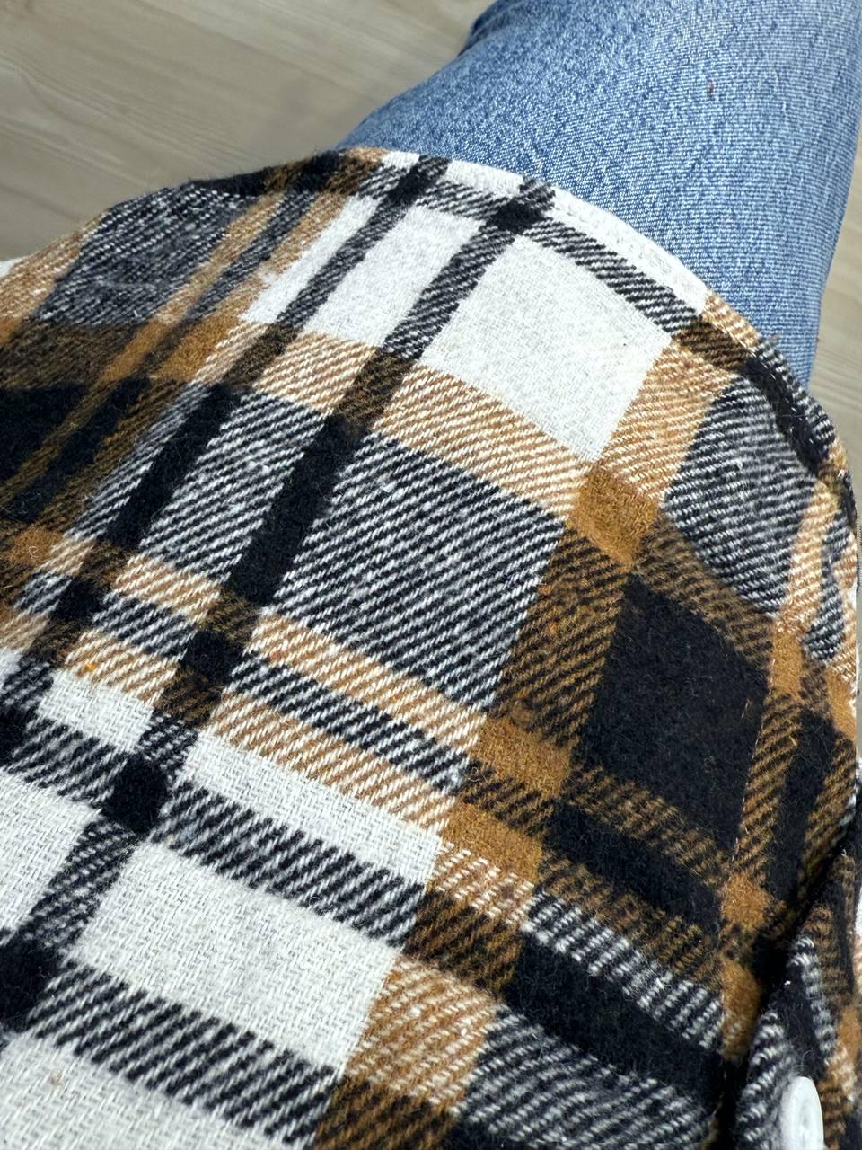 Сорочка жіноча YZY 223 картата оверсайз тепла байка OS Бежевий (5399) - фото 9 Сорочка жіноча YZY 223 картата оверсайз тепла байка OS Бежевий (5399) - фото 9