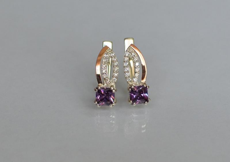 Серебряные серьги Sil с золотыми вставками 136s-10 Фиолет (Sil-1244)