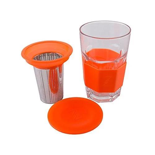Стакан-заварник ZestGlass 415 мл с металлическим ситечком и силиконовой защитой Оранжевый (PB-1083818) - фото 3