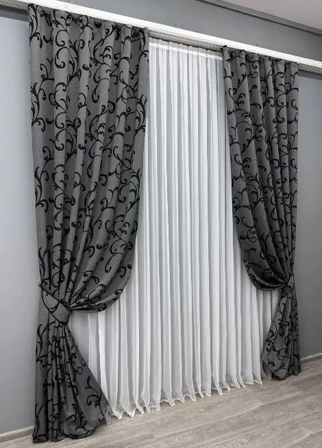 Тканина для штор Allure жакард з люрексовою ниткою Сірий/Чорний (1619ш) - фото 2