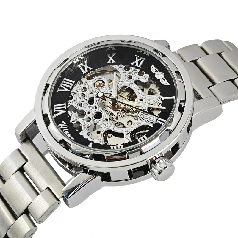 Годинник чоловічий механічний Winner Black Pure 2 ремінці Silver