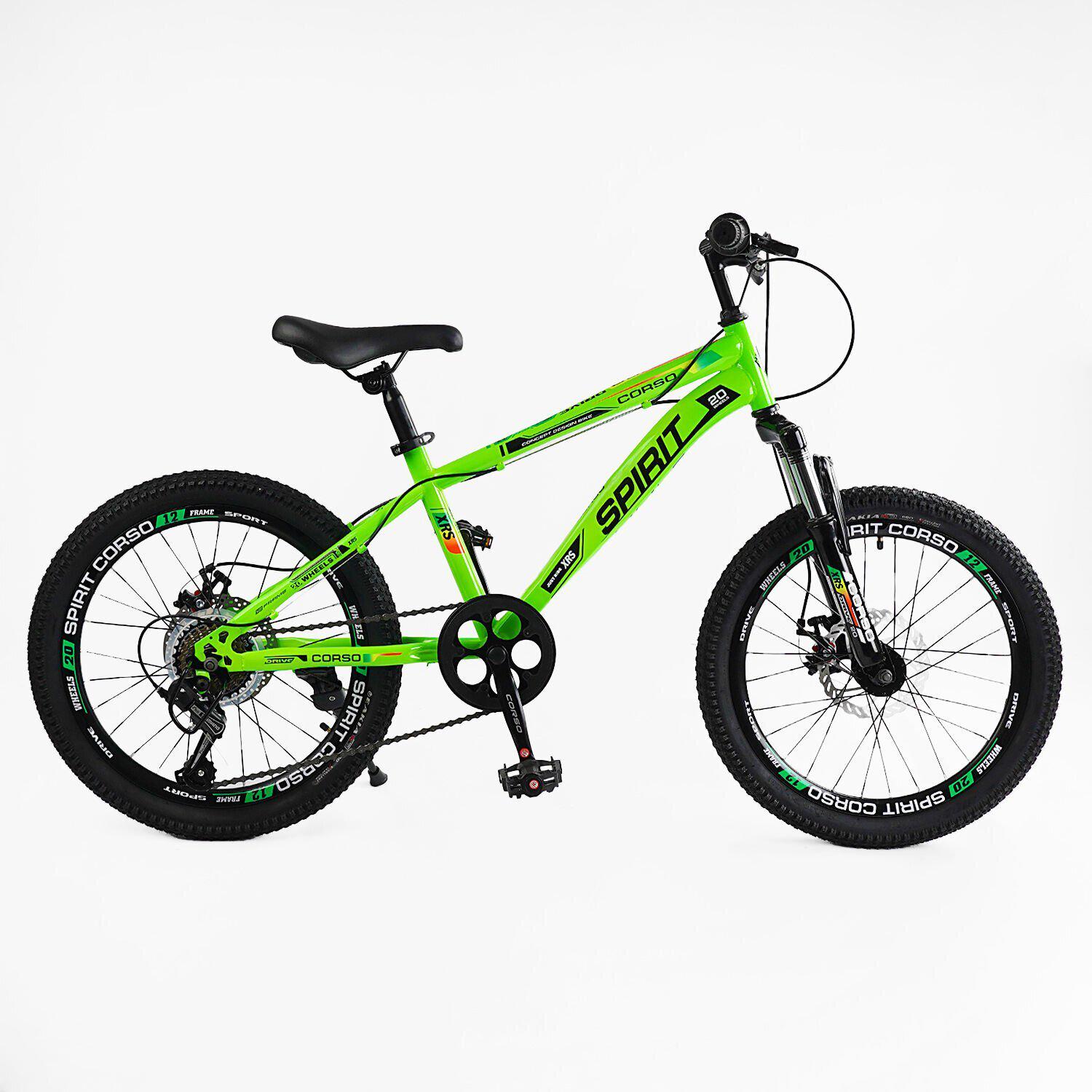 Велосипед спортивный Corso Spirit 20" детский оборудование Shimano Салатовый