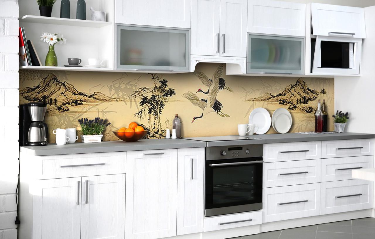 Кухонный фартук Японские журавли виниловый самоклеющийся 60х250 см