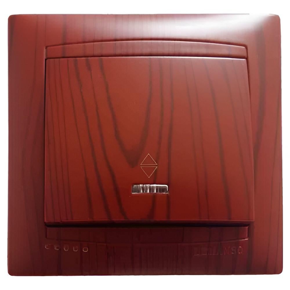 Выключатель одноклавишный Lemanso Сакура проходной с подсветкой Вишня (LMR1503)