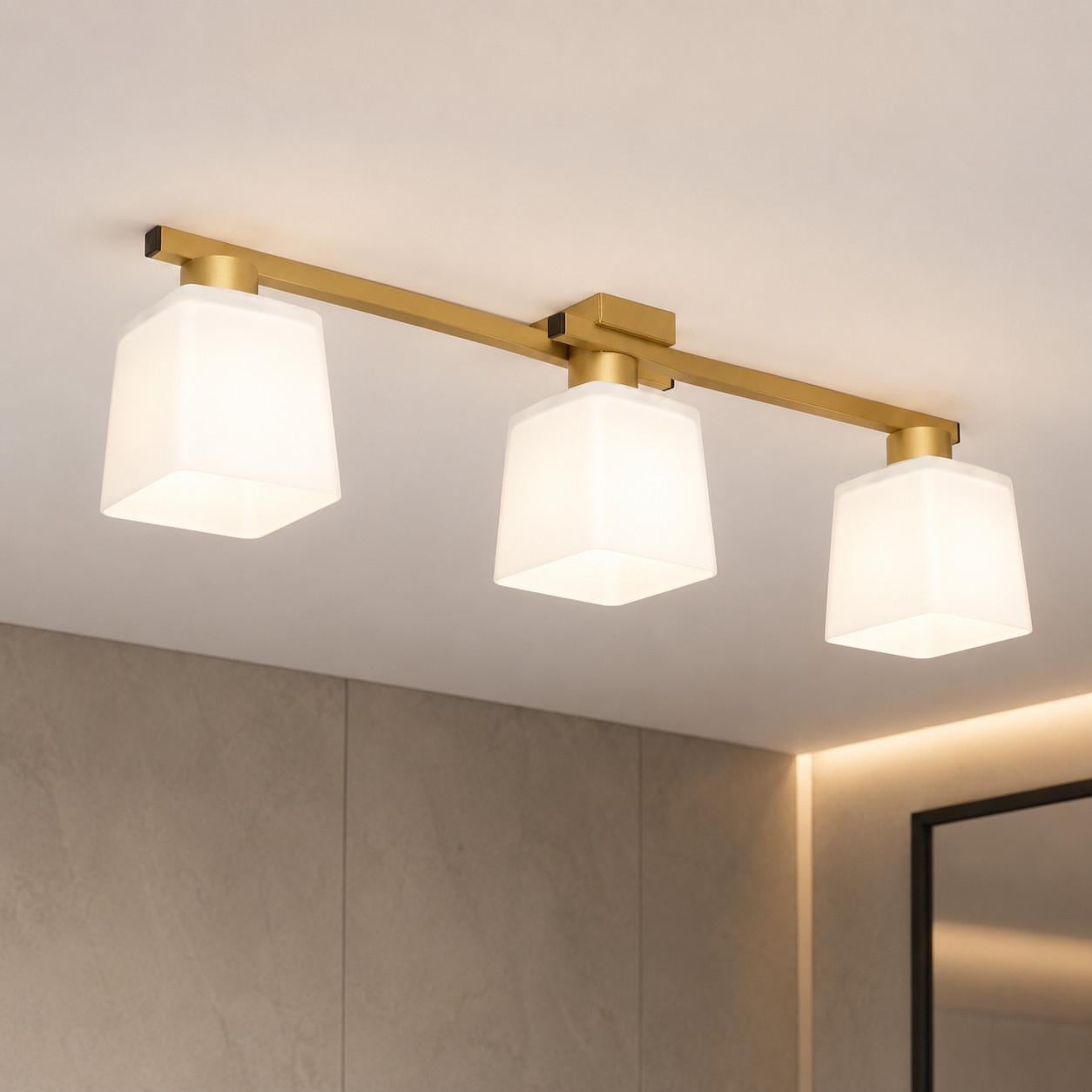 Люстра MSK ELECTRIC Dublin с матовыми плафонами под три лампы Е27 Античное золото (NL 16610-3 GD)