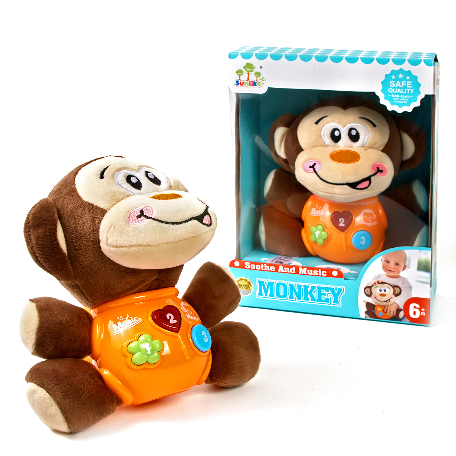 Детская мягкая игрушка Monkey погремушка с музыкальными и световыми эффектами