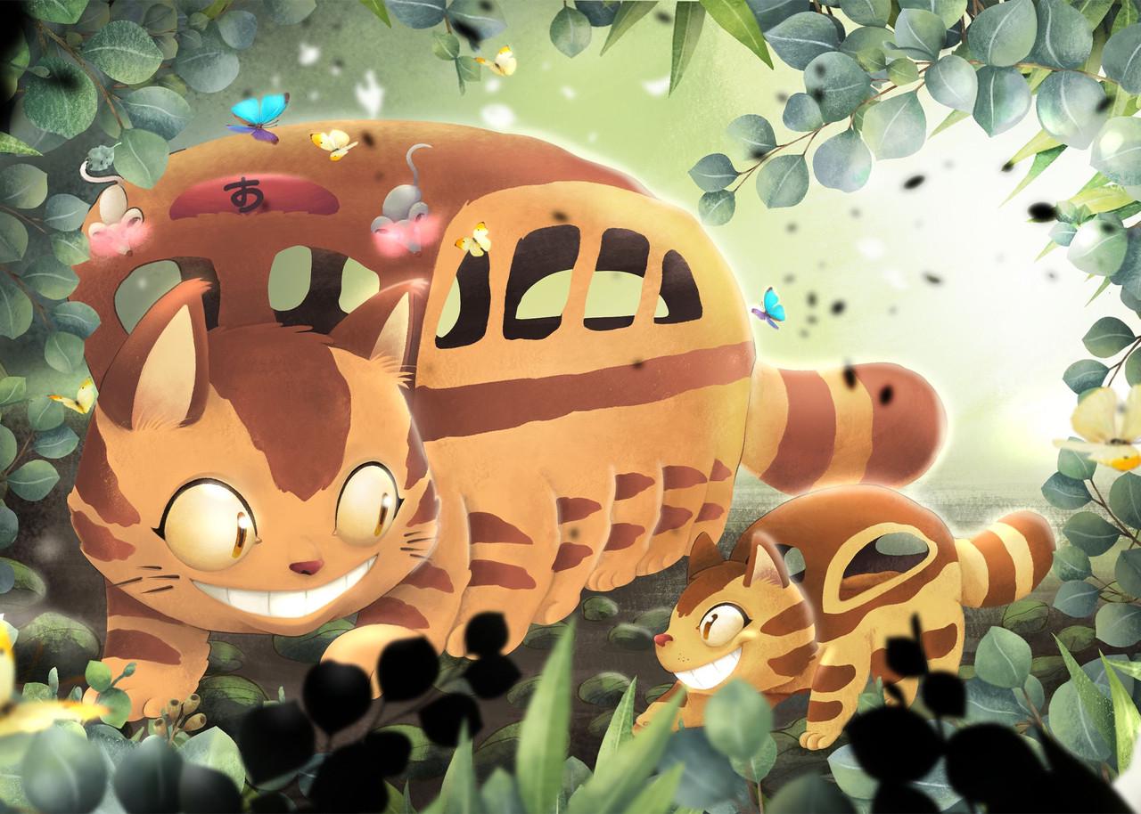 Картина постер Gee! My Neighbor Totoro Мой сосед Тоторо два котобаса 60x40 см NT 09.081