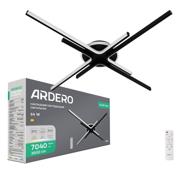 Светильник светодиодный накладной ARDERO AL6185-1ARD MILL 64 Вт Черный (31115619)