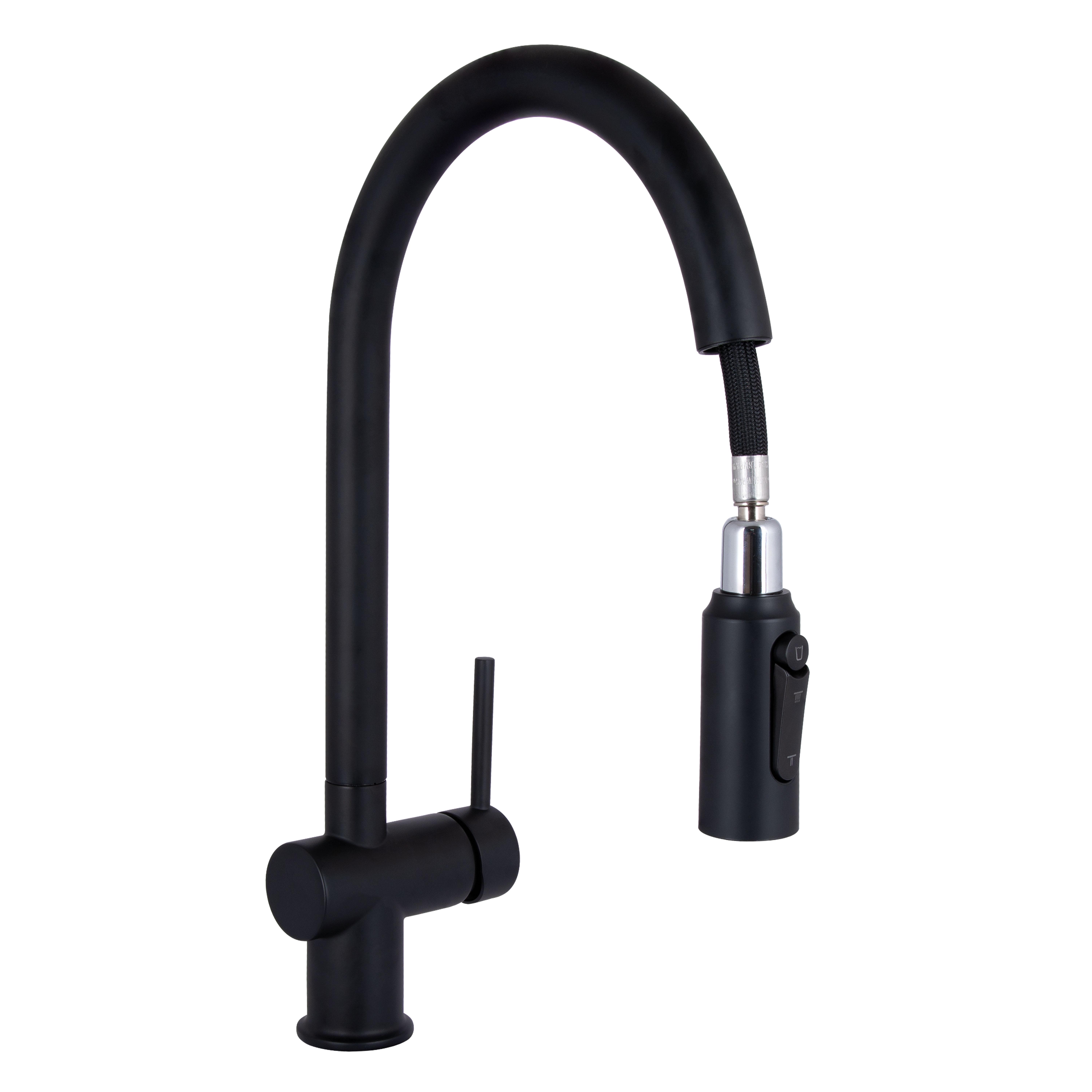 Смеситель для кухни Qtap Rozcesti с выдвижным изливом с подключением для питьевой воды Black matt (QTROZ366BLM45940)