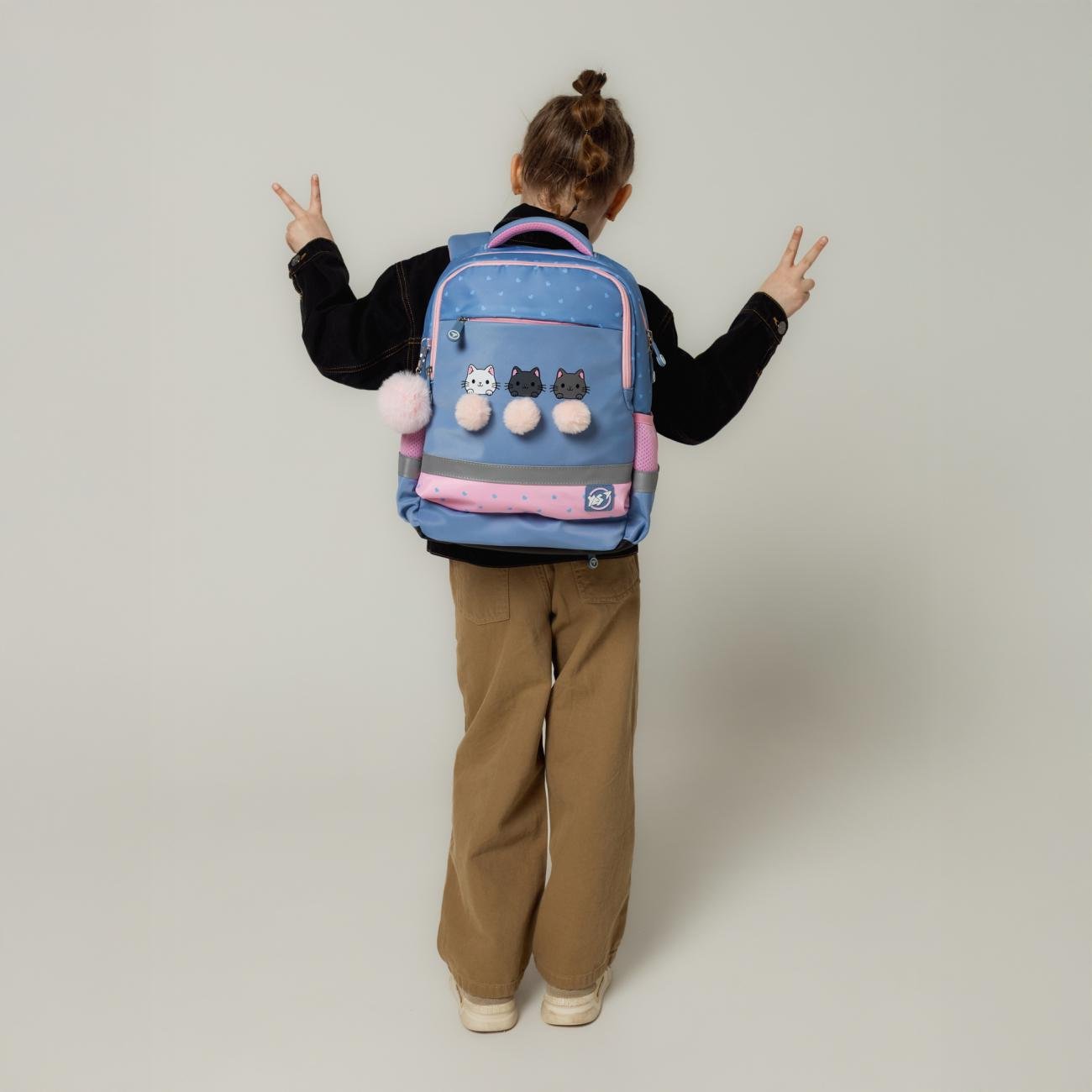 Школьный рюкзак с чехлом от дождя YES Meow-Meow S-52 Ergo (559884/995081) - фото 2