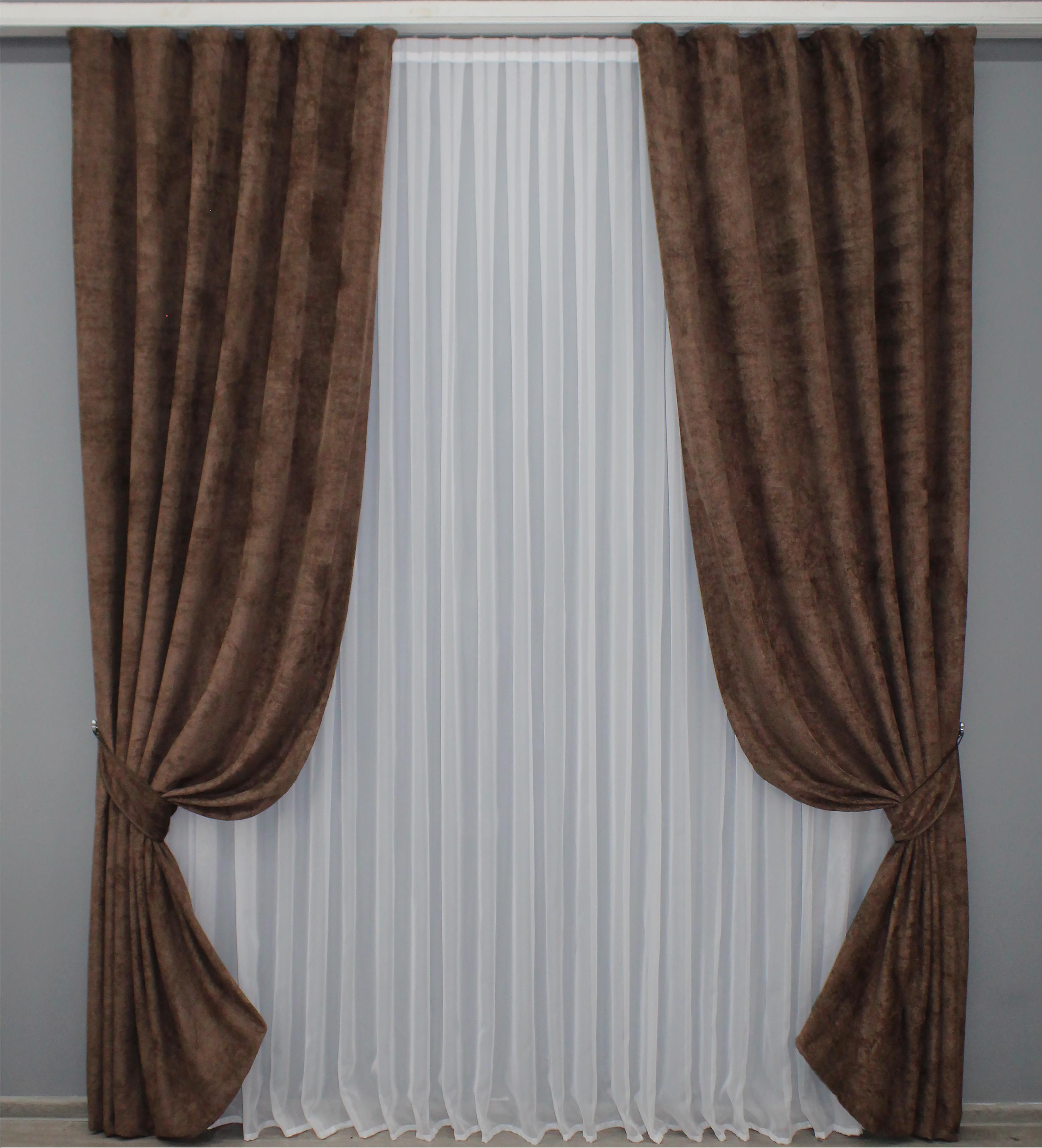 Комплект штор готовых VR-Textil №1389ш лен 150х270 см 2 шт. Коричневый (33-0261)