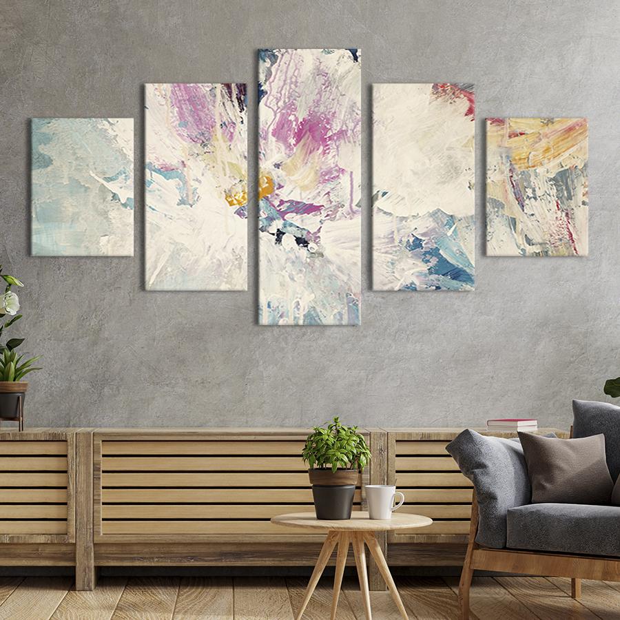 Модульная картина из 5 частей Белая цветочная абстракция 187x94 см (20-52)