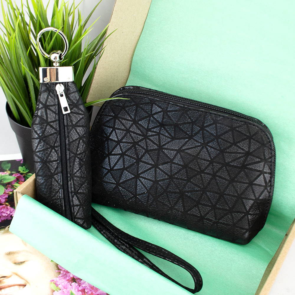 Подарочный женский набор №72 косметичка/ключница с геометрическим орнаментом Черный