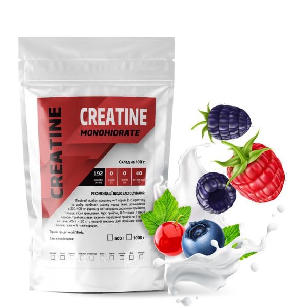 Креатин моногідрат Creatine Monohіdrate 99,9% на 100 порцій 500 г Лісові ягоди (21-125-cre-l500)
