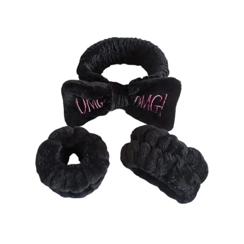 Набор для умывания OMG плюшевая повязка с манжетами-напульсниками Черный (2476286663)