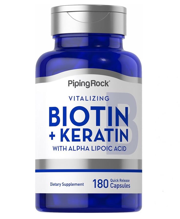 Биотин Piping Rock Biotin 5000 mcg (5mg) Plus Keratin 180 Caps