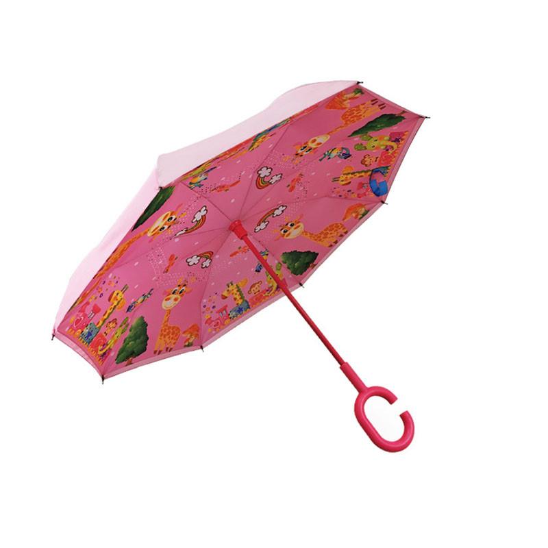 Детский зонт наоборот Up-Brella Giraffe-Pink (жираф) умный обратного сложения для детей