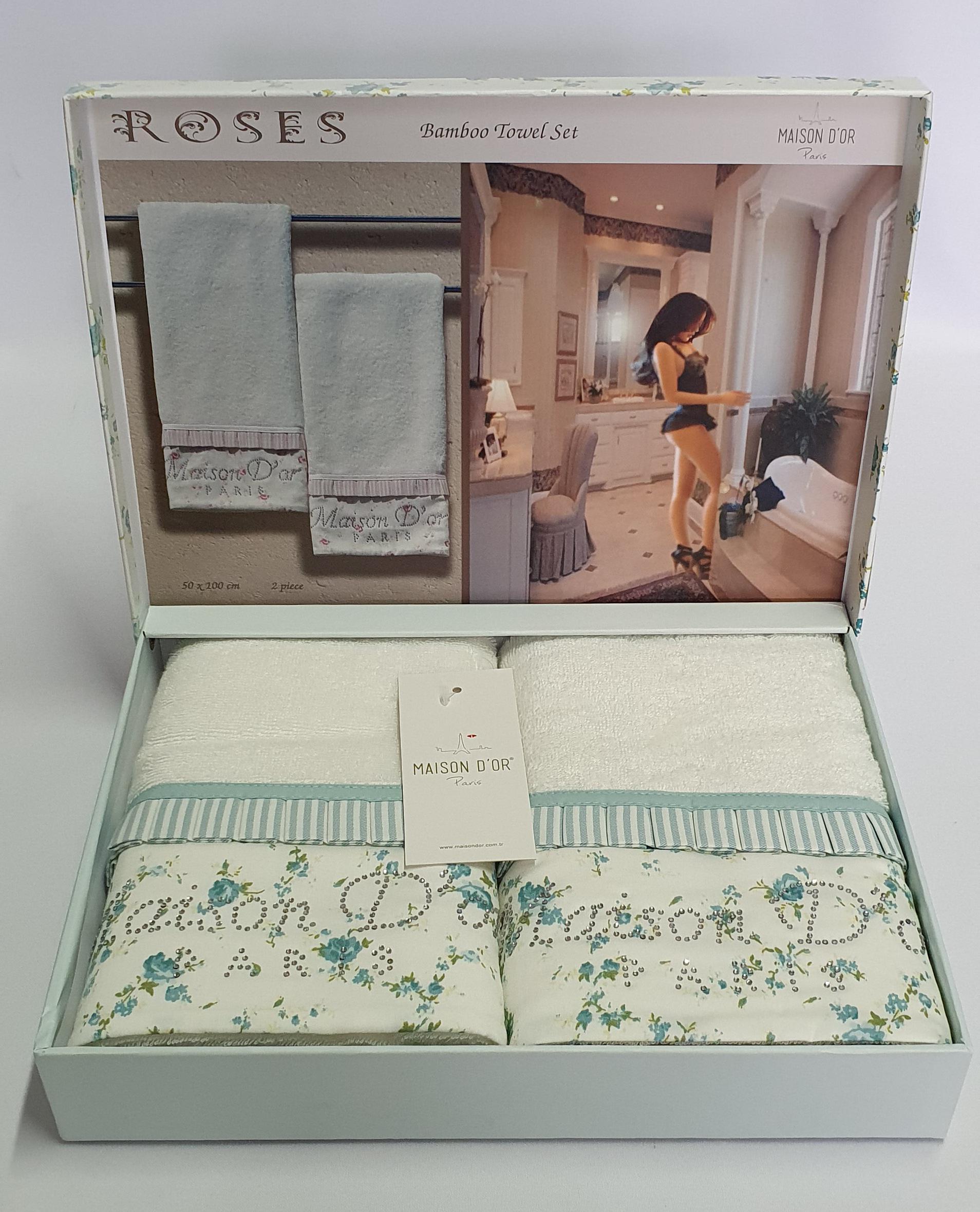Полотенца Maison D'or 2 шт. Roses Бамбук 50x100 Ekru Turquoise (CN2671) Полотенца Maison D'or 2 шт. Roses Бамбук 50x100 Ekru Turquoise (CN2671)