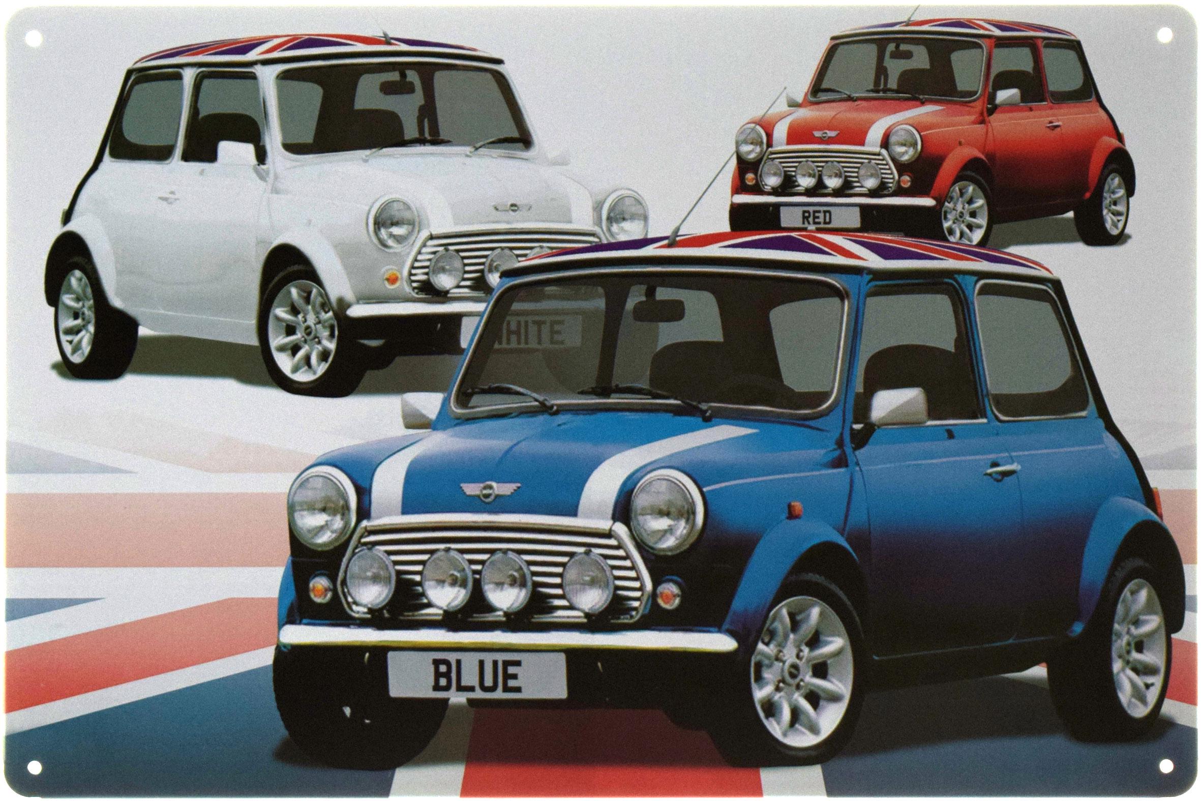 Табличка металева Mini Cooper White, Red, Blue 20x30 см