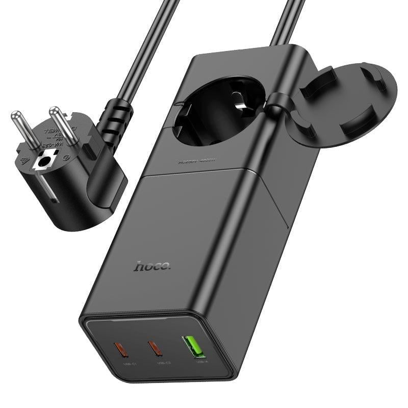 Зарядний пристрій мережевий для Hoco NS4 Sharp PD65W 2C1A desktop socket EU/GER Black (6942007617352)