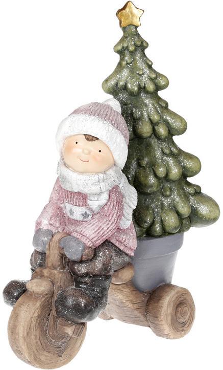 Фигура новогодняя Мальчик в розовом велосипеде с елкой 54 см