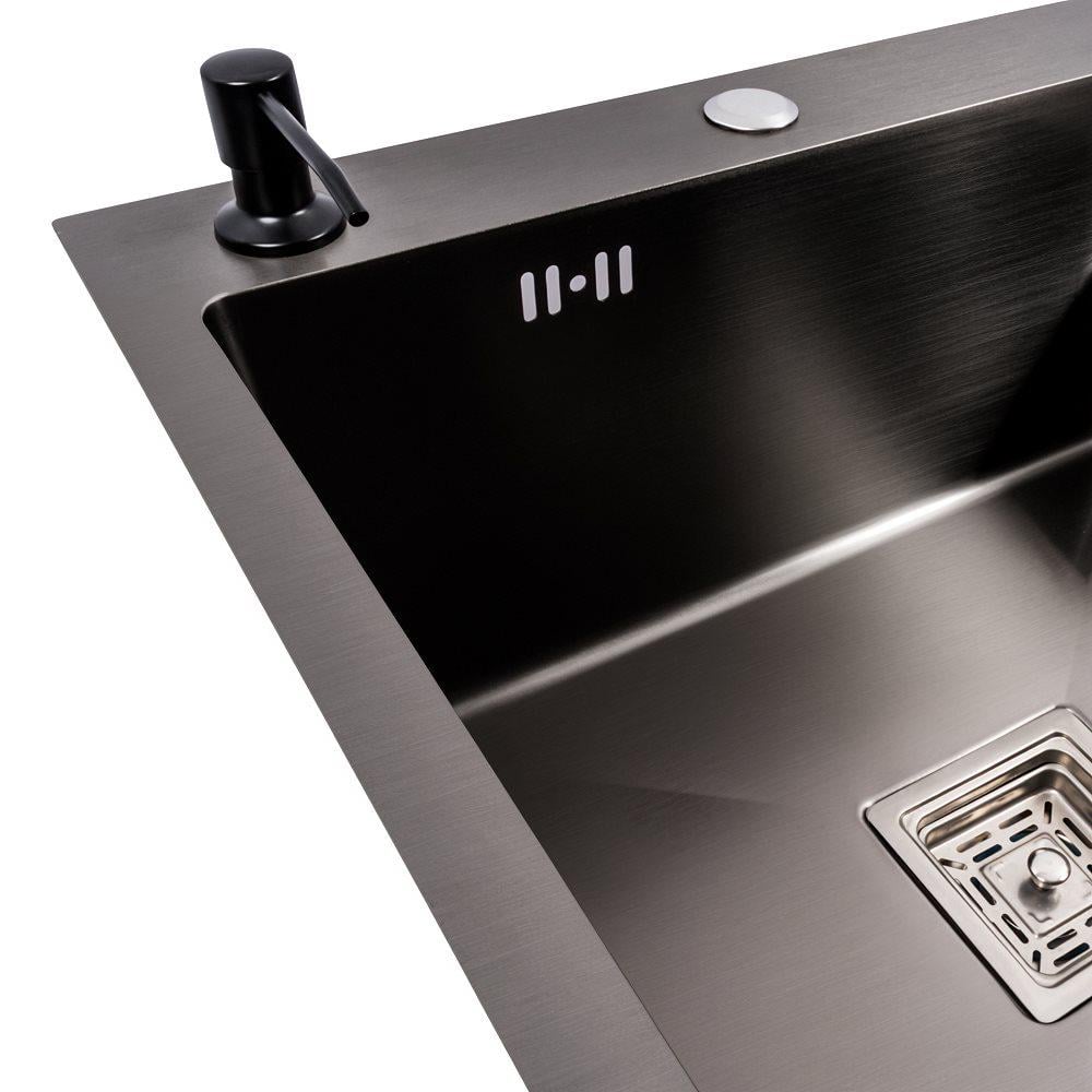 Мийка кухонна Valeso Handmade CM 78х50C L PVD з поглибленою полицею Чорний - фото 4 Мийка кухонна Valeso Handmade CM 78х50C L PVD з поглибленою полицею Чорний - фото 4