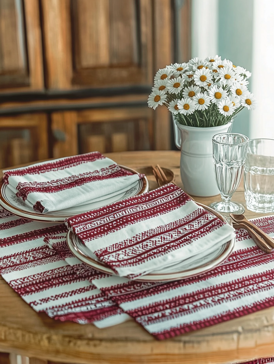 Комплект для сервировки Firanka Ukraine салфетки 28х28 см 4 шт. салфетка 75х75 см 1 шт. Молочный с красным (1_2с)