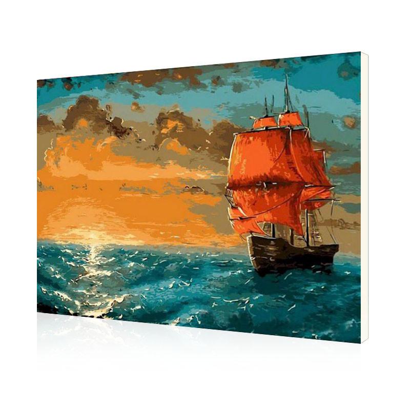 Картина по номерам Lesko DIY E603 "Корабль на закате"