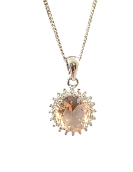 Кольє срібне з морганітом і цирконієм (БПК450/ц-мг)