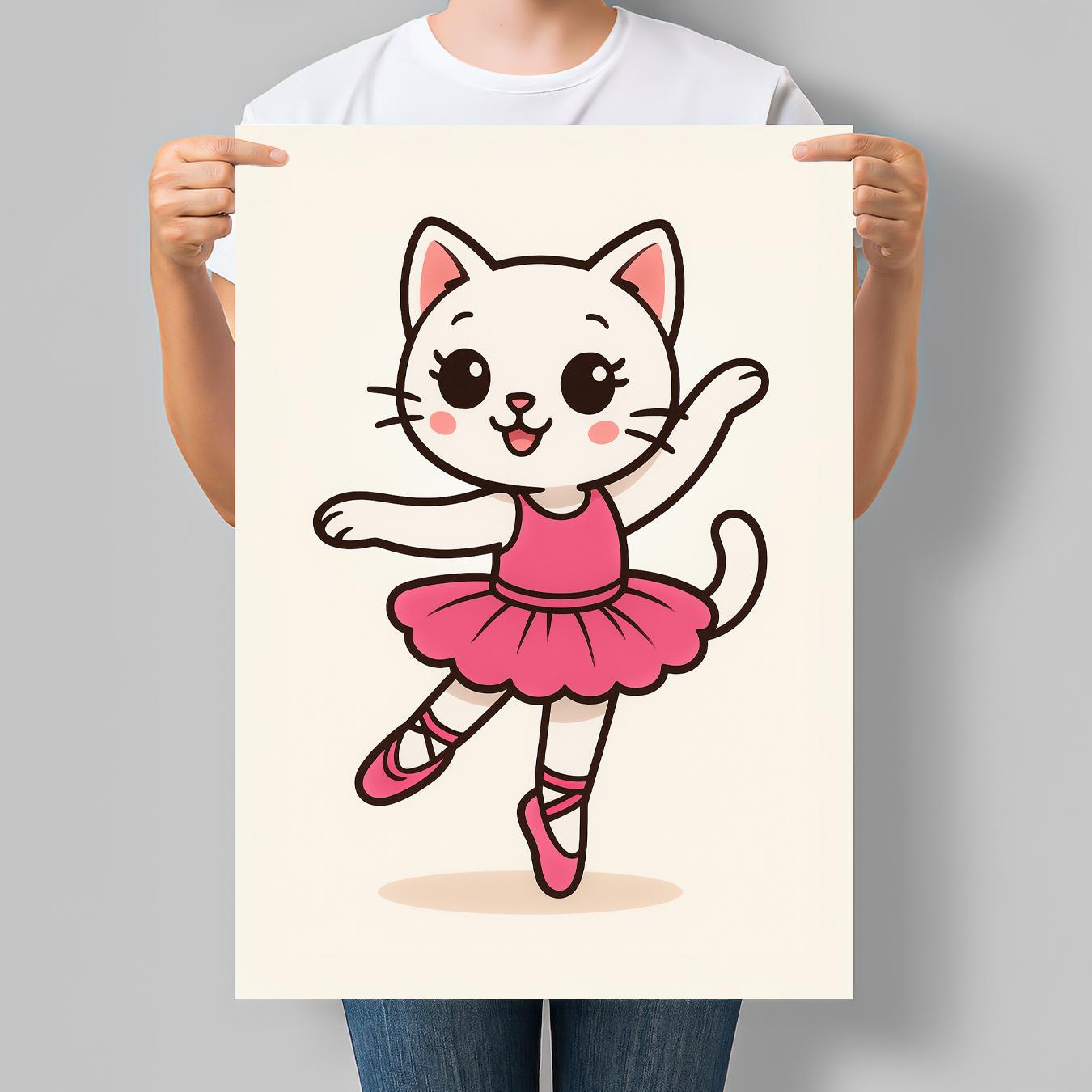 Постер для детской комнаты девочки Кошка балерина 42x60 см A2 без рамки (DYT001_A2)