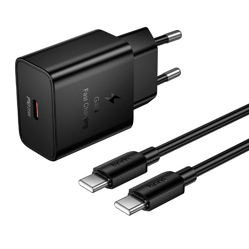 Зарядное устройство сетевой Hoco N76 GaN 25 Вт с портом Type-C быстрая зарядка QC/PD и кабель USB-C Черный (24422)