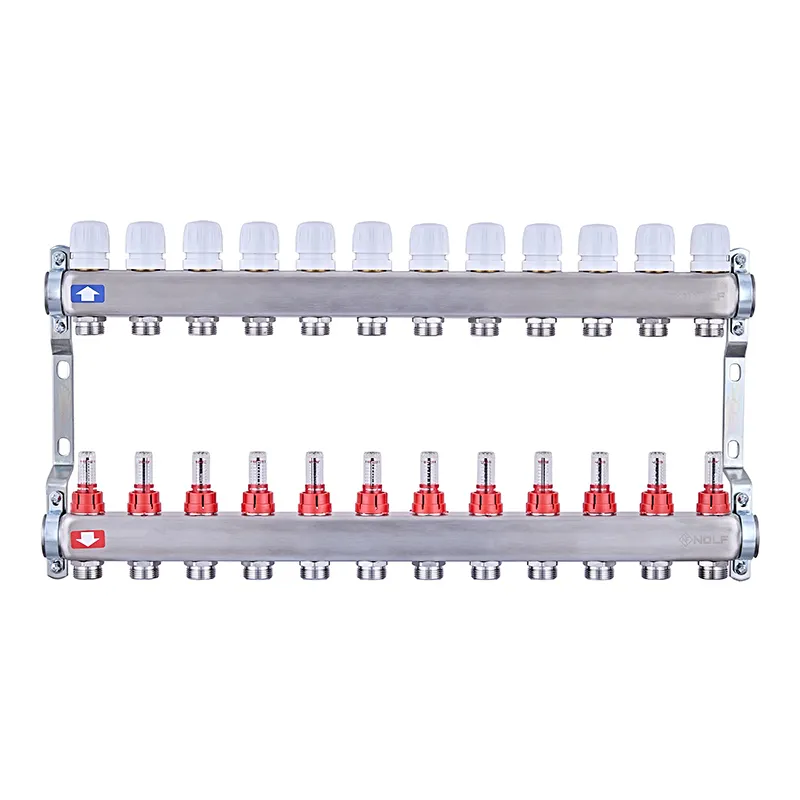 Коллектор для отопительного блока с расходомерами Nolf NF.2100-12S корпус из нержавеющей стали 1"x12 (NF3026)