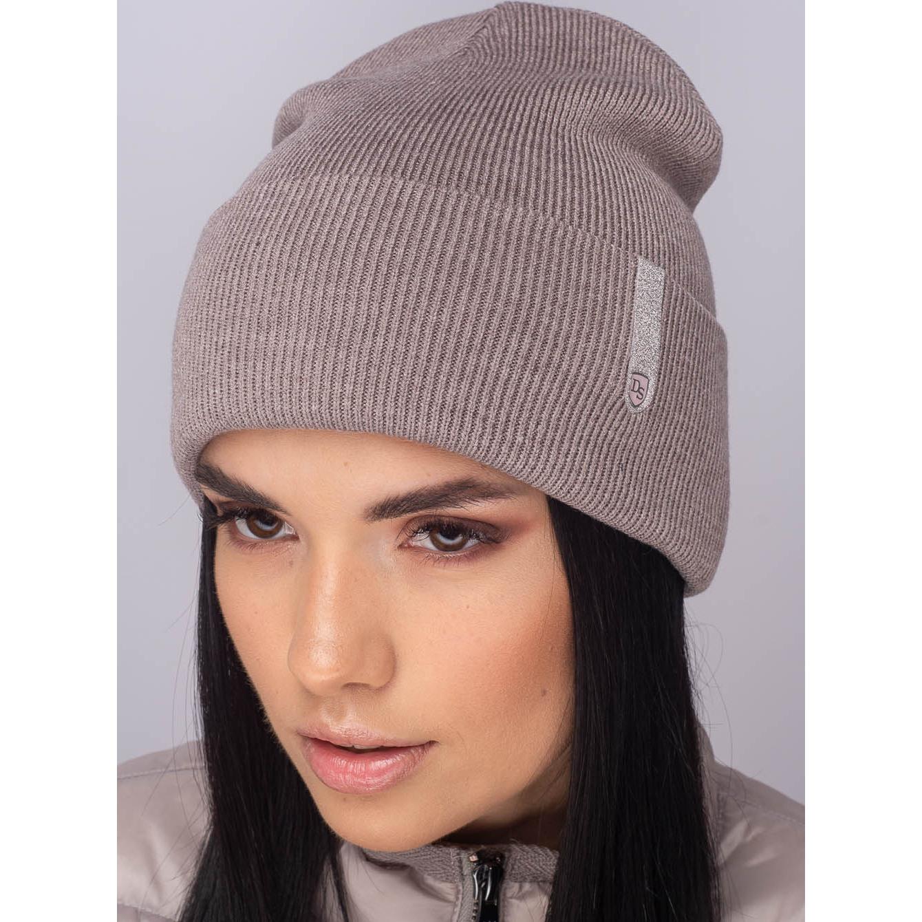 Шапка жіноча Leks ПАЛЕРМО подвійна з відворотом вовняна One size Мигдальний (131359)