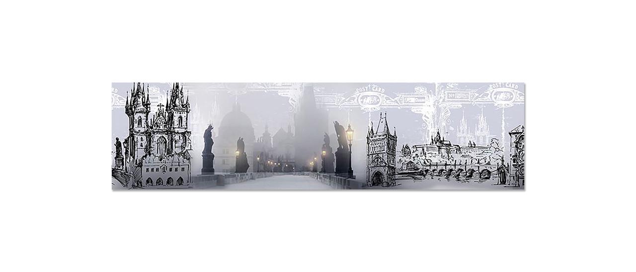 Фартук кухонный Туманная Прага из самоклеющейся виниловой пленки 65х250 см Серый