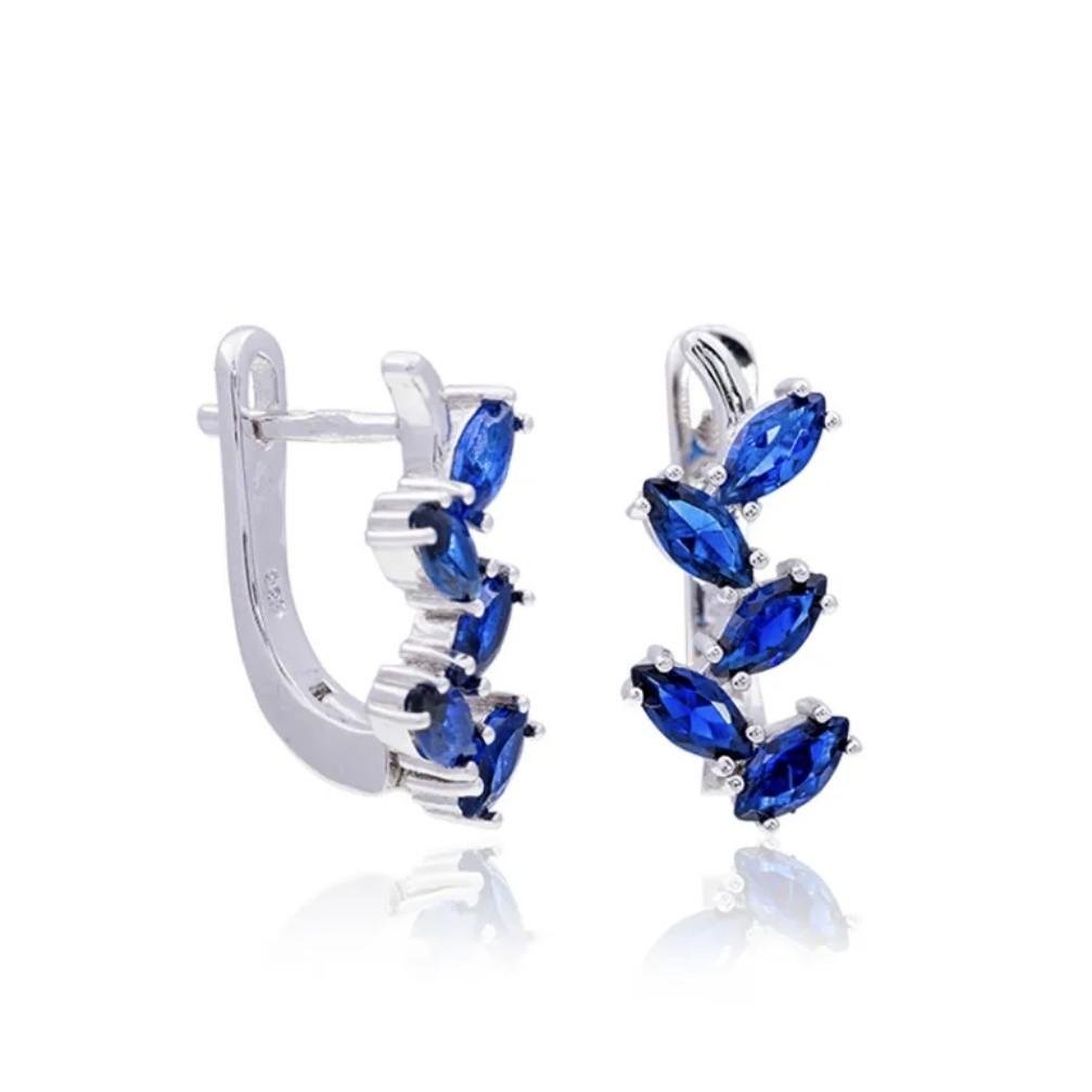 Серьги веточка с синими камнями серебро 925 пробы родированное 5,20 г (с2фс/389)