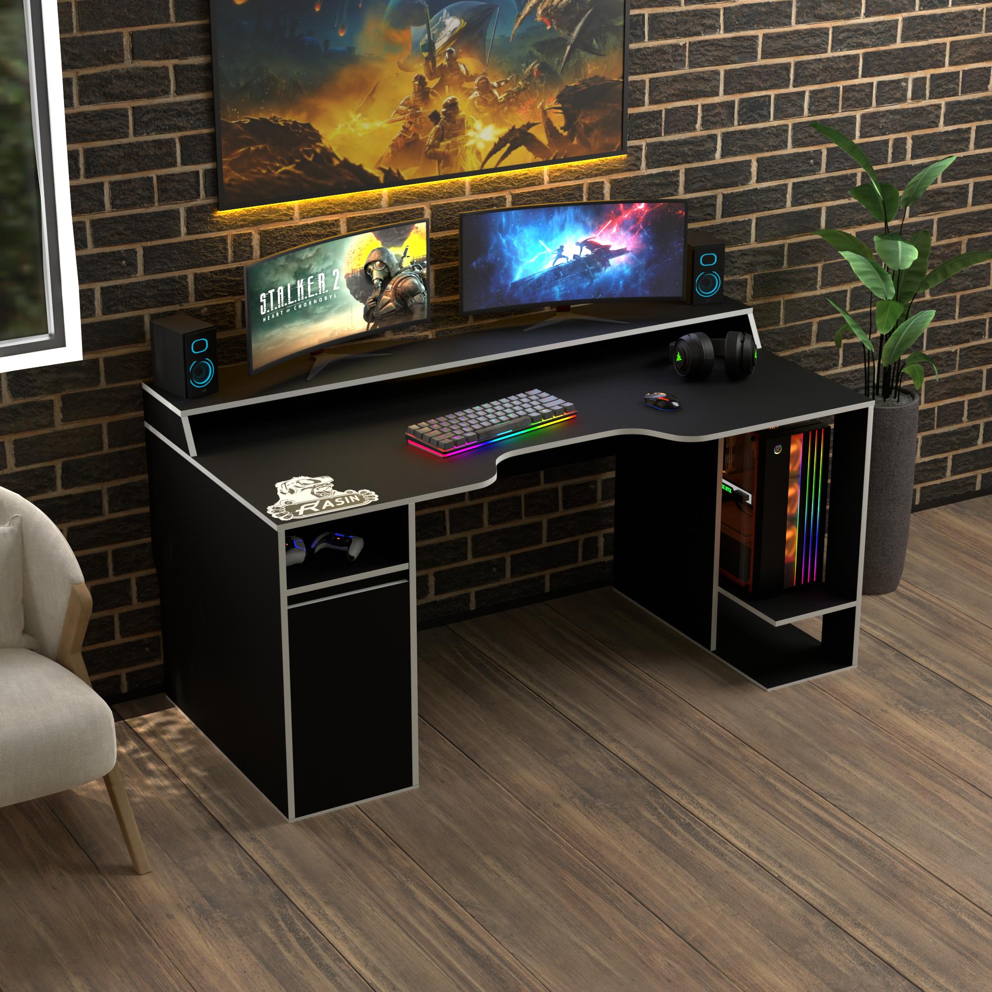 Стол геймерский эргономичный с надстройкой Zeus Rasin RS-28 из ЛДСП Черно-белый (RS-38) - фото 2 Стол геймерский эргономичный с надстройкой Zeus Rasin RS-28 из ЛДСП Черно-белый (RS-38) - фото 2