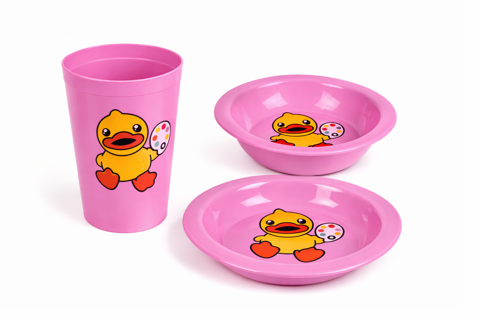Посуда детская пластиковая Stenson Божья коровка с утенком 3 предмета Розовый (PB-126)