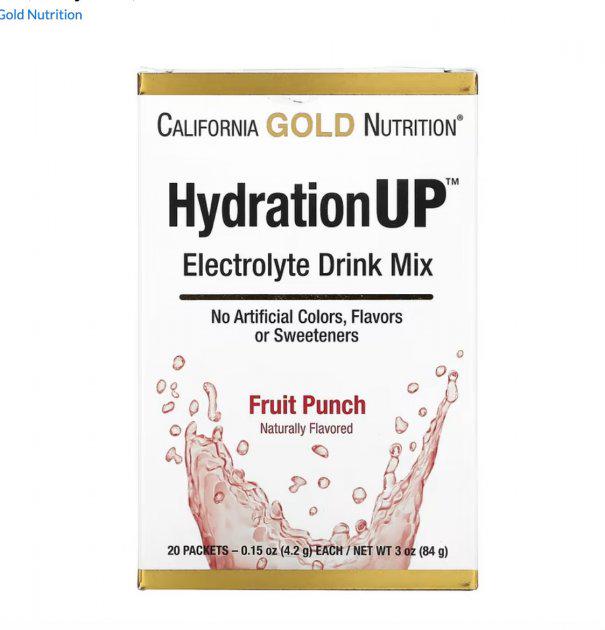 Смесь для напитков с электролитами California Gold Nutrition HydrationUP Фруктовое ассорти 42 г 20 шт. (CGN-01400)
